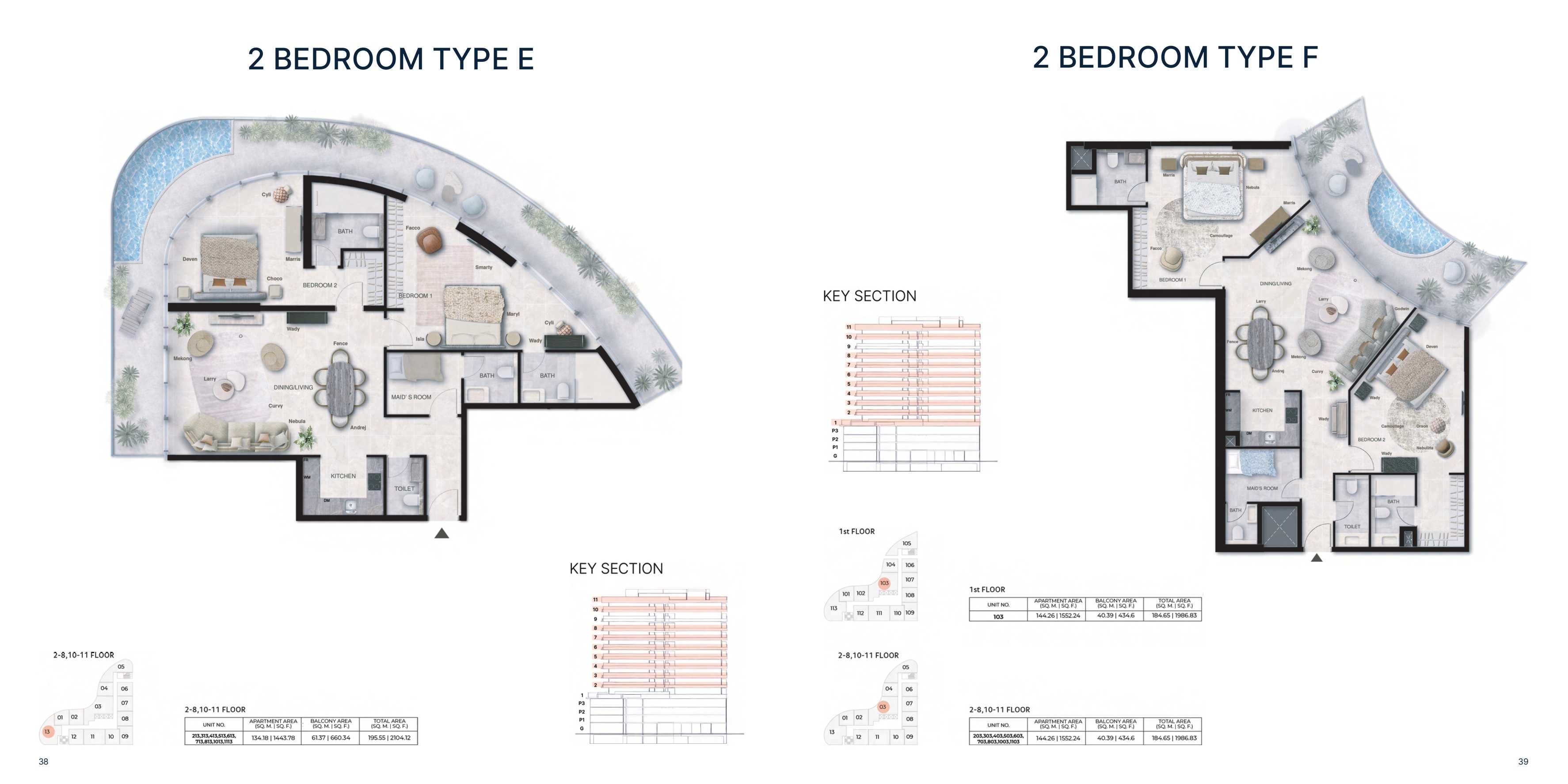 2BHK Type F | Unit 203,303,403,503,603,703,803,1003,1103